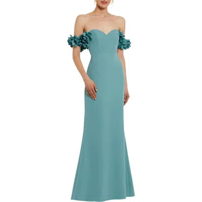 Mac Duggal Off-the-shoulder Crepe Gown With 3d Floral Appliqué