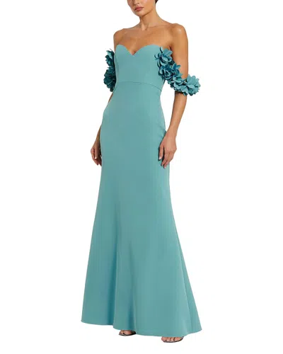 Mac Duggal Off-the-shoulder Crepe Gown With 3d Floral Applique In Blue