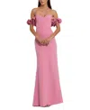 Mac Duggal Off-the-shoulder Crepe Gown With 3d Floral Applique In Pink