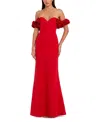 Mac Duggal Off-the-shoulder Crepe Gown With 3d Floral Applique In Red