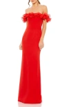 Mac Duggal Off-the-shoulder Crepe Gown With Ruffle Frill Neckline In Red