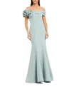 Mac Duggal Off The Shoulder Crepe Mermaid Gown In Gray