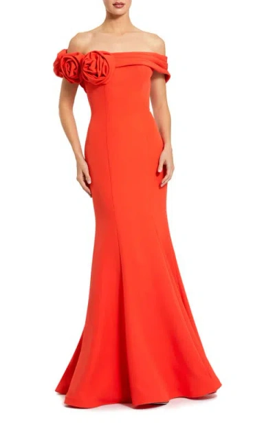 Mac Duggal Off The Shoulder Crepe Mermaid Gown In Purple