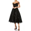 Mac Duggal Off The Shoulder Embellished Tulle Cocktail Dress In Black