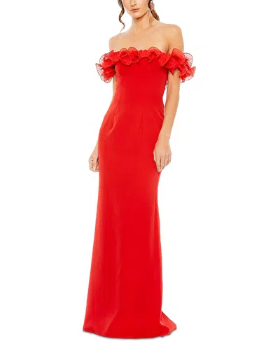 MAC DUGGAL OFF THE SHOULDER RUFFLE DETAIL COLUMN GOWN