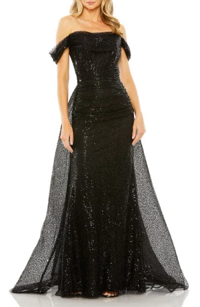 MAC DUGGAL MAC DUGGAL OFF THE SHOULDER SEQUIN PANEL TRAIN GOWN