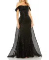 Mac Duggal Off The Shoulder Sequin Panel Train Gown In Black