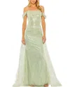 Mac Duggal Off The-shoulder Sequin Panel Train Gown In Green