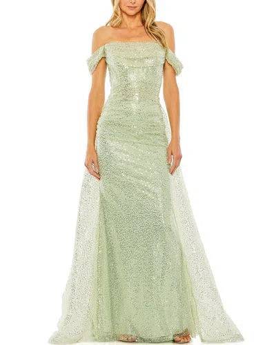 Mac Duggal Off The-shoulder Sequin Panel Train Gown In Green