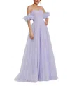 Mac Duggal Off The Shoulder Tulle A Line Gown In Lilac
