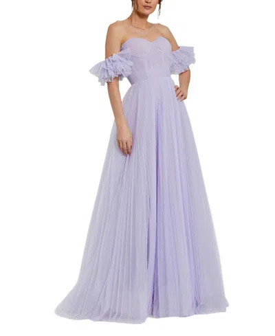 Mac Duggal Off The Shoulder Tulle A Line Gown In Lilac