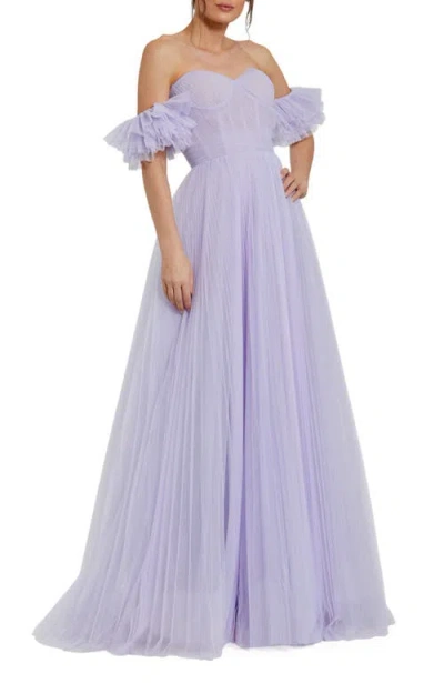 MAC DUGGAL MAC DUGGAL OFF THE SHOULDER FLUTTER SLEEVE TULLE A LINE GOWN