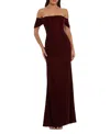 Mac Duggal Off The Shoulder Velvet Bustier Gown In Wine