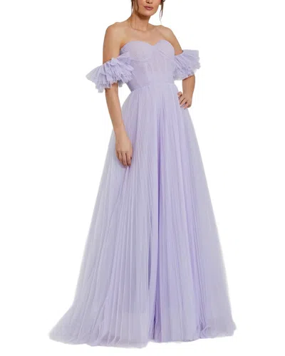 Mac Duggal 20517 Long Off Shoulder Tulle A Line Dress In Purple
