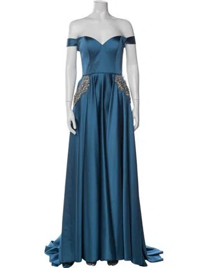 Pre-owned Mac Duggal Off-the-shoulder Long Dress In Blue