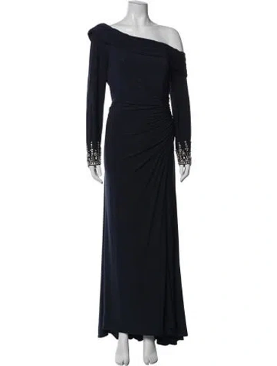 Pre-owned Mac Duggal Off-the-shoulder Long Dress In Blue