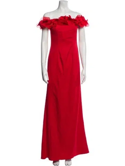 Pre-owned Mac Duggal Off-the-shoulder Long Dress In Green