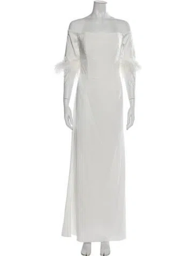 Pre-owned Mac Duggal Off-the-shoulder Long Dress In White