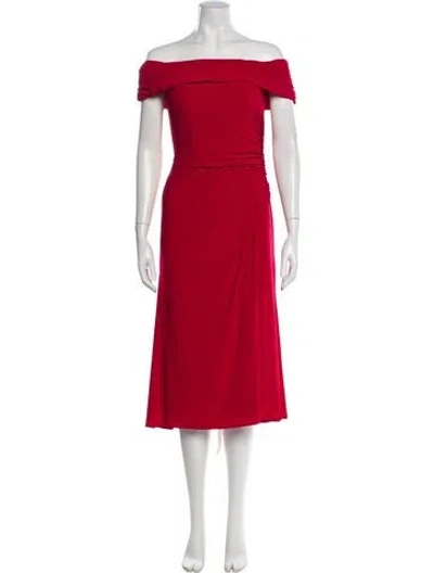 Pre-owned Mac Duggal Off-the-shoulder Midi Length Dress In Red