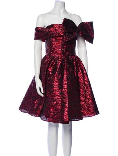 Pre-owned Mac Duggal Off-the-shoulder Mini Dress In Red