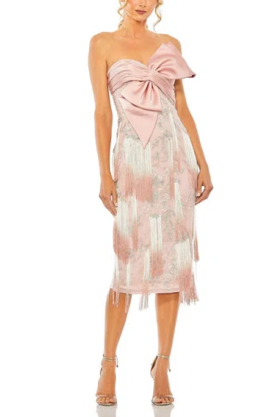 MAC DUGGAL MAC DUGGAL OMBRÉ FRINGE BOW DETAIL MIDI DRESS