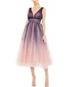 Mac Duggal Ombre Sleeveless V Neck Midi Dress - Final Sale In Blue