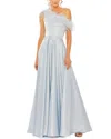 Mac Duggal One Shoulder A Line Gown With Feather Detail In Blue