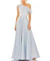 Mac Duggal One Shoulder A Line Gown With Feather Detail In Powder Blue