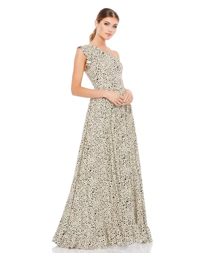 Mac Duggal One Shoulder Animal Print Maxi Dress In Grey