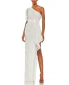 Mac Duggal Asymmetric Beaded One Shoulder Gown In White