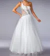 Mac Duggal One Shoulder Beaded Gown In White In White