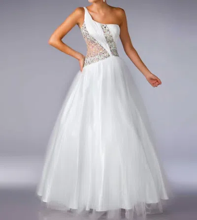Mac Duggal One Shoulder Beaded Gown In White