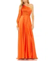 Mac Duggal One Shoulder Bishop Sleeve Flowy Gown In Spice