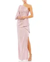Mac Duggal Tied Keyhole Cold Shoulder Bishop Sleeve Gown In Mocha