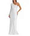 Mac Duggal One Shoulder Blouson Sleeve Gown In White