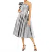 Mac Duggal One Shoulder Bow Midi Dress In Silver In Silver