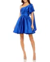 Mac Duggal Bow Detail One-shoulder Satin Cocktail Minidress In Cobalt