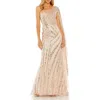 Mac Duggal One Shoulder Cape Sleeve Embellished Gown