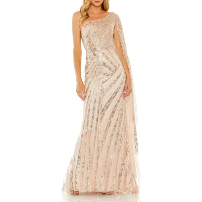 Mac Duggal One Shoulder Cape Sleeve Embellished Gown