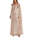 Mac Duggal One Shoulder Cape Sleeve Embellished Gown