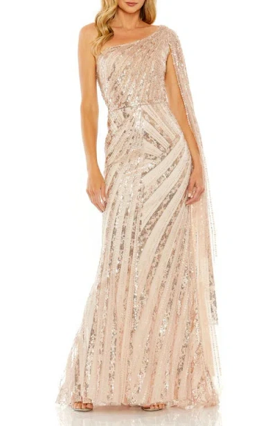 MAC DUGGAL MAC DUGGAL ONE SHOULDER CAPE SLEEVE EMBELLISHED GOWN