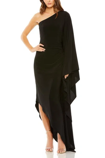 MAC DUGGAL MAC DUGGAL ONE SHOULDER CAPE SLEEVE RUCHED DETAIL JERSEY GOWN