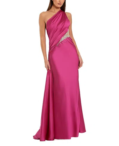 Mac Duggal One Shoulder Charmeuse Gown With Beaded Cutout In Purple