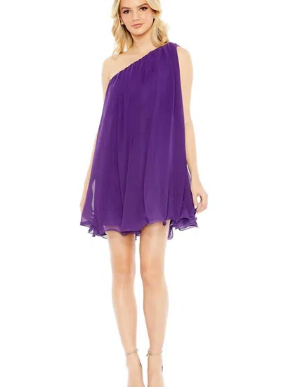 Mac Duggal One Shoulder Chiffon Mini Dress In Purple