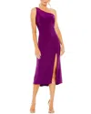 Mac Duggal One Shoulder Cowl Back Jersey Midi Dress In Purple