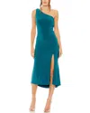 Mac Duggal One-shoulder Cowl Back Midi Dress In Blue
