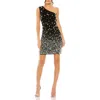 Mac Duggal One Shoulder Crystal Drop Dress In Black