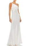 Mac Duggal One Shoulder Double Strap Satin Gown In White