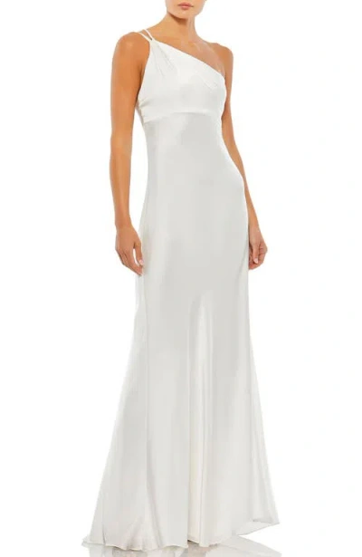 Mac Duggal One Shoulder Double Strap Satin Gown In White