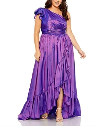 Mac Duggal One Shoulder Draped A Line Plus Size Gown In Purple